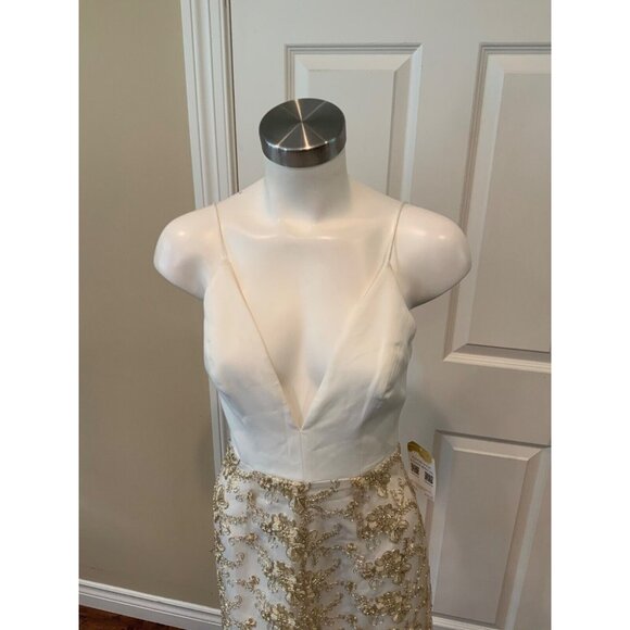 NBD White V-Neck Dress W/ Long Gold Floral Overlay, Size XS, NWT! - Picture 2 of 7
